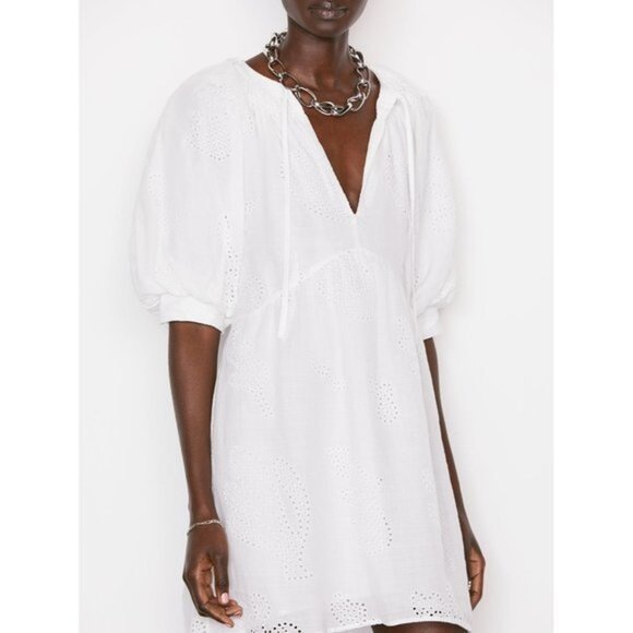 FRAME Eyelet Puff Sleeve Dress in white size S - Picture 8 of 14